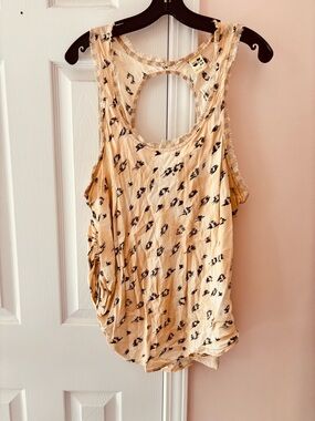 Free People Beige Tank Top with Black Abstract Print